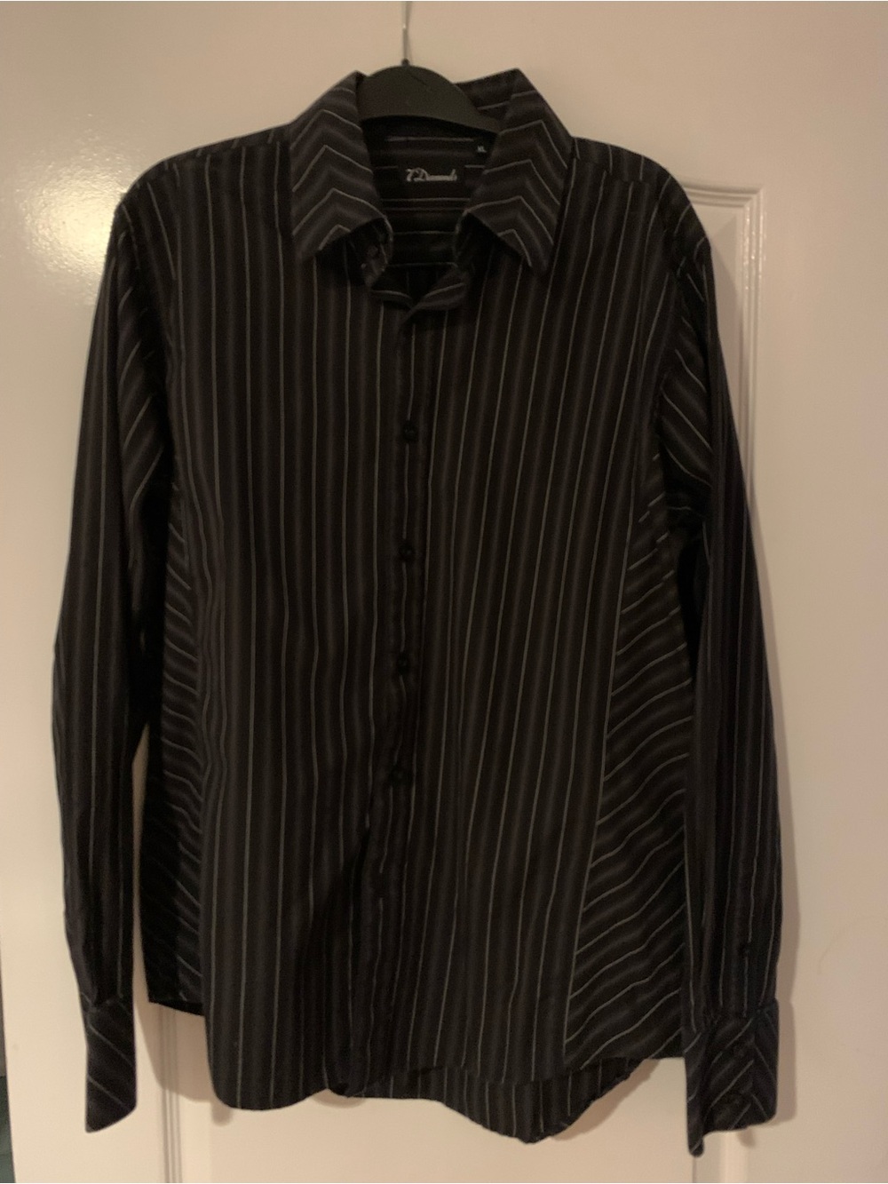 7 Diamonds Black Pinstripe Casual Button-Down Shirt